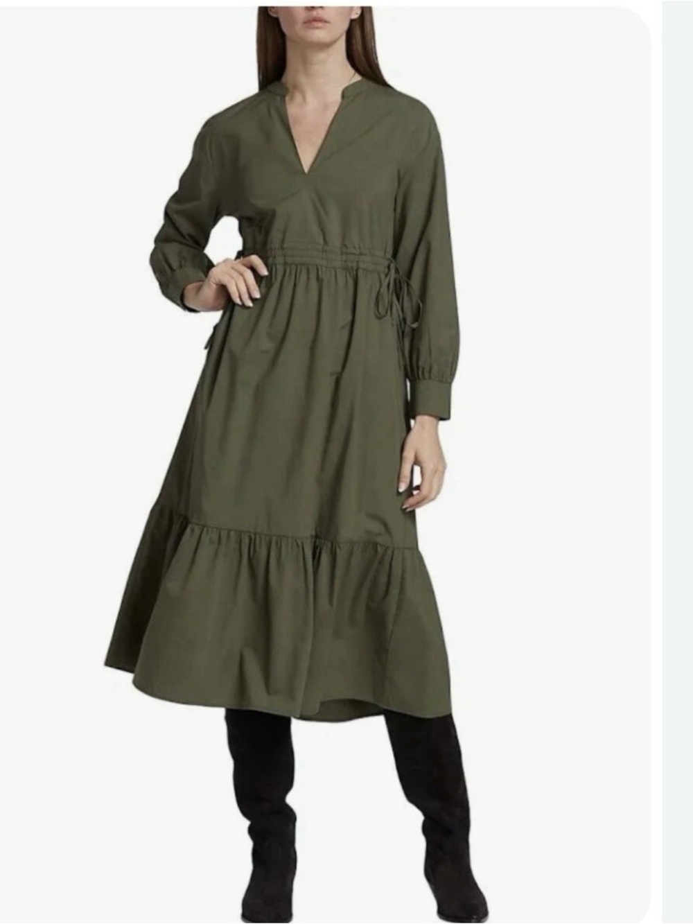 Rails Maple Green Olive Smoke MIDI Tiered Dress size S